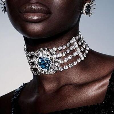 速卖通热销蓝钻几何项链女士时尚多排颈链派对水钻颈饰Necklaces