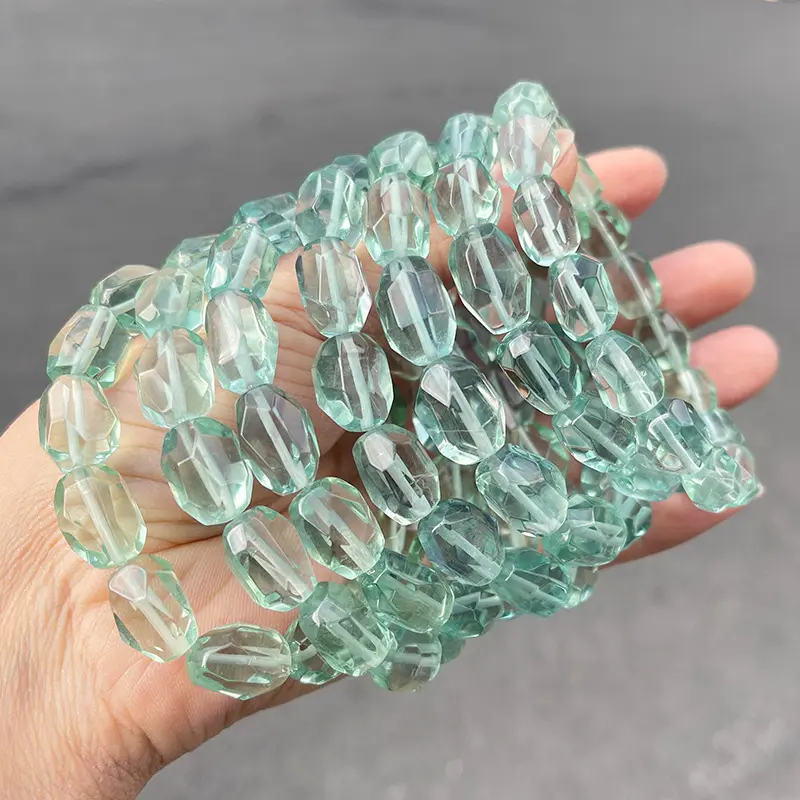 8A天然切面绿萤石随形手串不规则水晶原石手链饰品