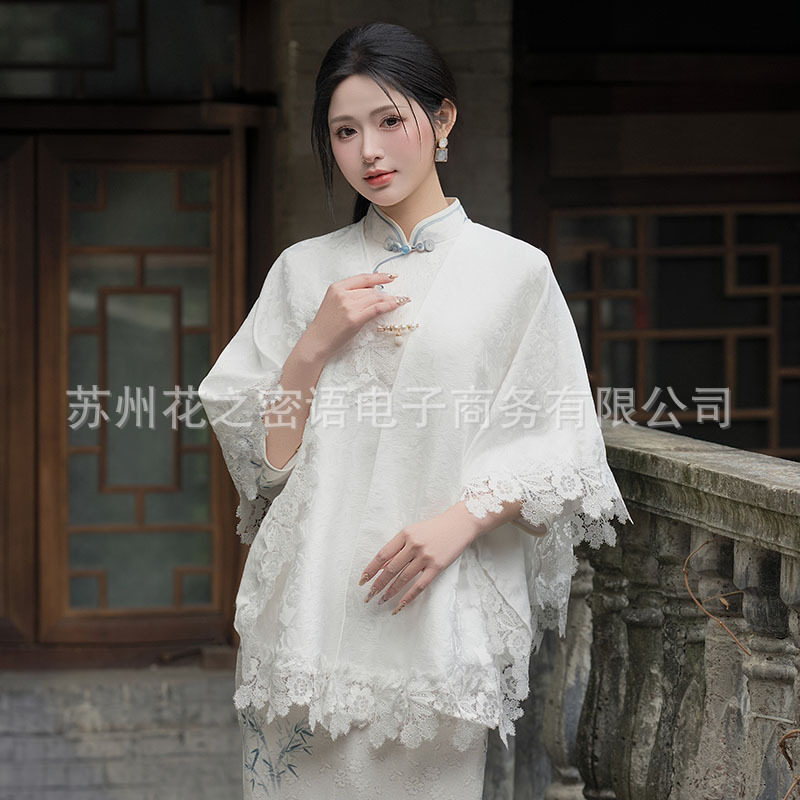 新款花边开衫薄款气质外套百搭复围巾/丝巾/披肩