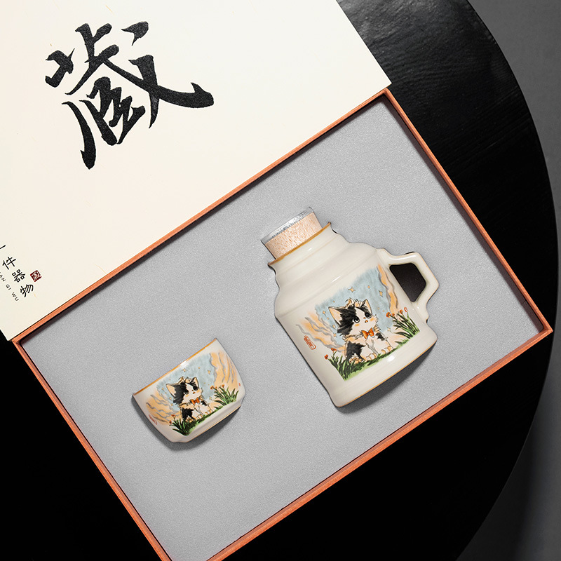 文创汝窑可爱猫茶闺蜜生日礼物教师节实用送长辈加logo