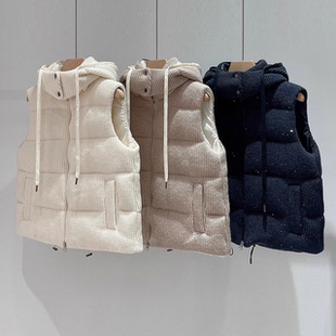 意大利BC羽绒马甲女可拆卸连帽针织羊毛拼接90白鹅绒外套坎肩背心