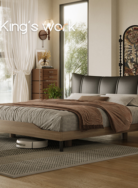 2025新款大气中古复古实木真皮软床主次卧头层牛皮青皮高脚女生