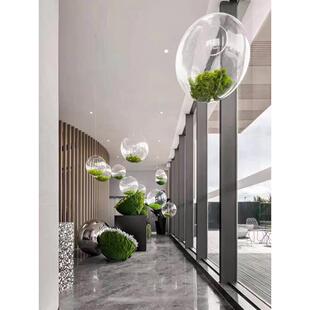 绿色植物景观球装饰室悬挂压克力球灯装置商场售楼处绿化植物装饰