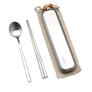 304不锈钢筷子和勺子套装单一便携式餐具盒三件套学生收纳盒收纳