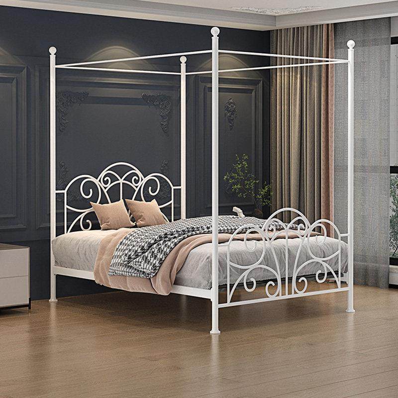 老匠白色铁艺床公主床1.5米阁楼二楼覆式高架床1.8铁架床带蚊帐架