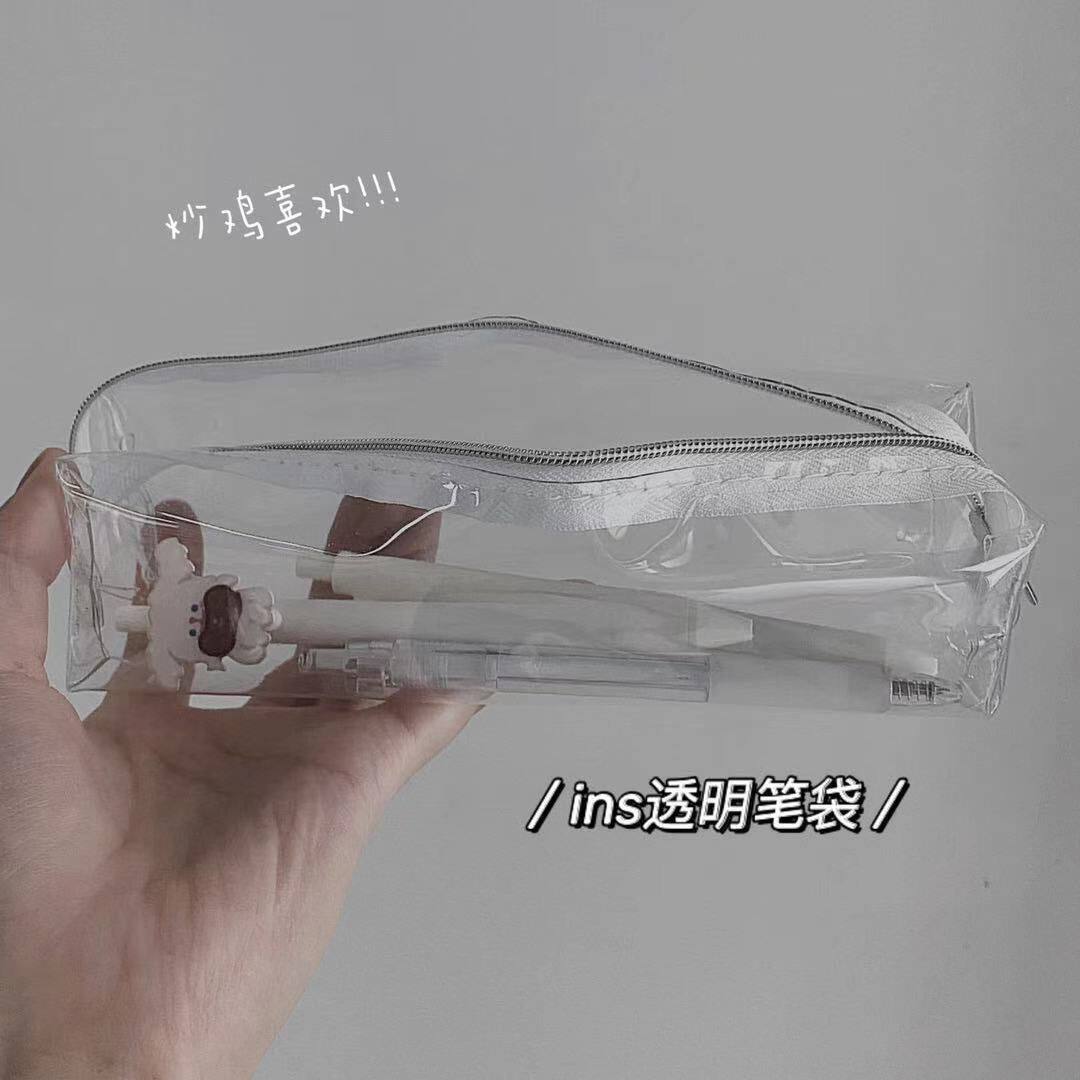 INS 인쇄되지 않은 스타일 투명 PVC 연필 가방 학생 고가 문구 대용량 간단한 문구 가방