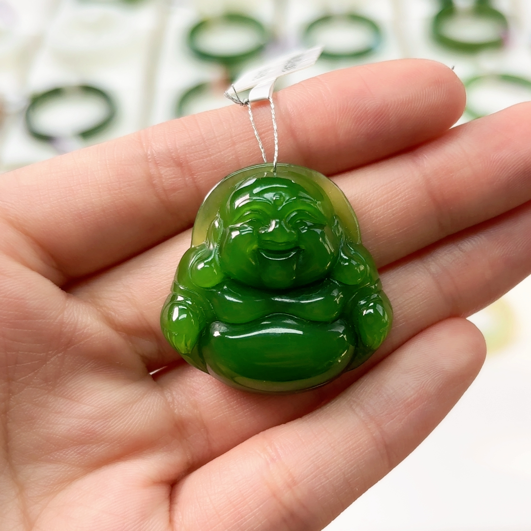 V6碧玉老料佛公无黑巨干净艳底艳阳绿