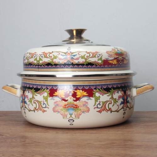 珐琅特厚搪瓷汤炖锅煮锅双耳锅平底煮面煲汤大号珍品锅电磁灶通用