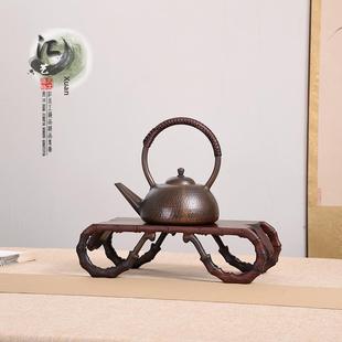 实木大红酸枝长方竹节书卷底座微型盆景茶壶新中式木托摆件展示架