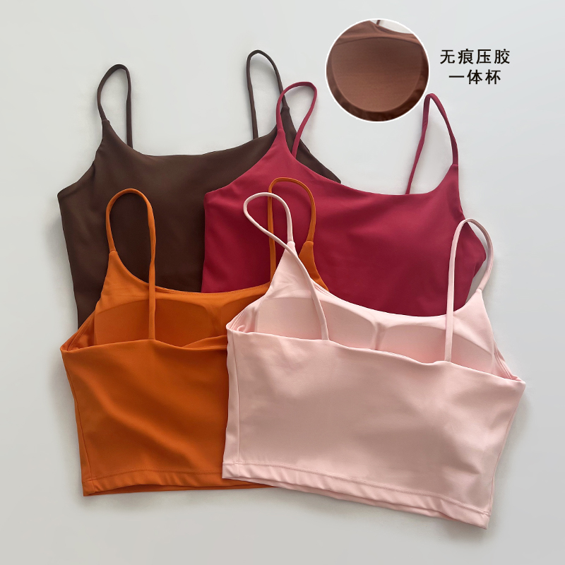 美背内衣女夏细肩带内搭带胸垫吊带小背心文胸一体防走光抹胸裹胸