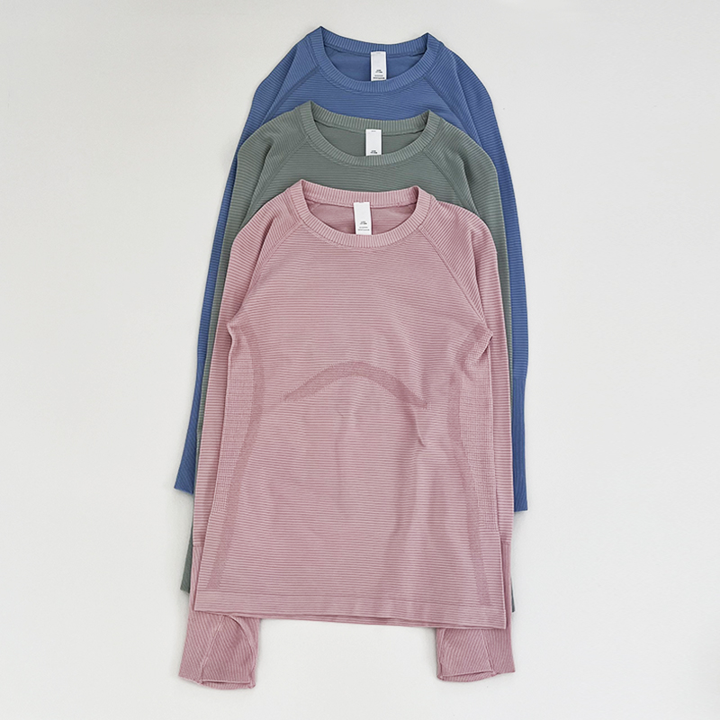 健身服女速干普拉提训练弹力瑜伽服修身显瘦无缝运动上衣长袖跑步