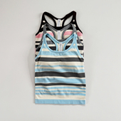 LULU条纹ebb瑜伽服背心女工字带胸垫一体式 跑步运动健身美背 长款