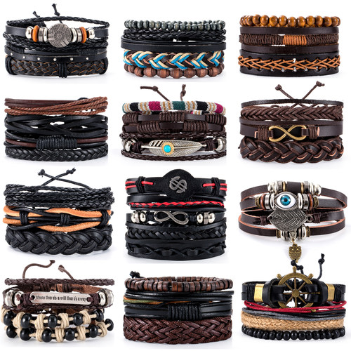 Hot Sale Retro Multi-layer Leather Bracelets For Man Wooden