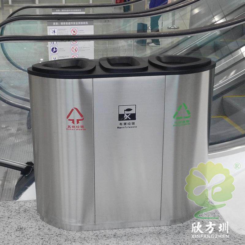 商场不锈钢三分类垃圾桶写字楼电梯口垃圾箱酒店果皮箱回收