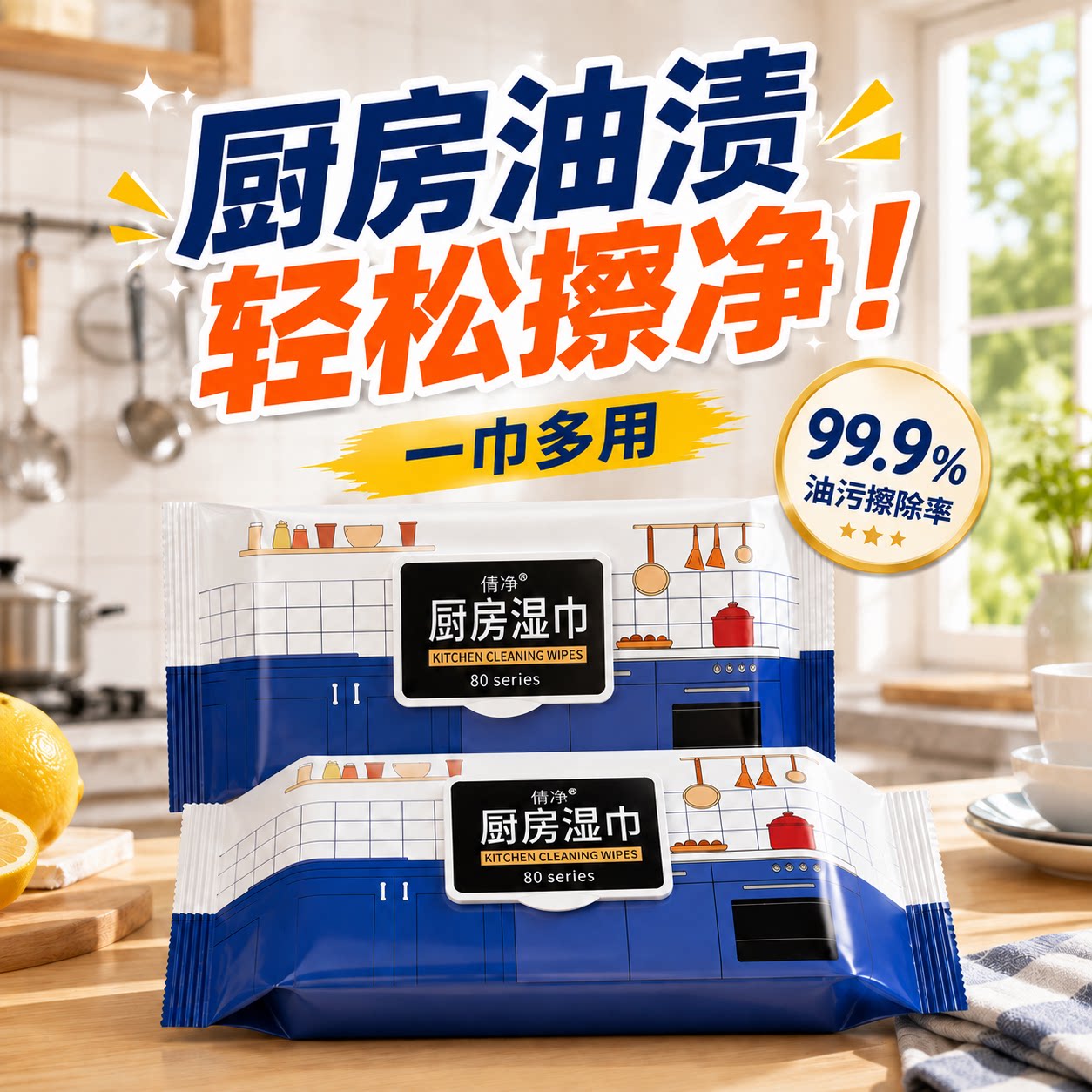 厨房专用加厚一次性去油污湿巾