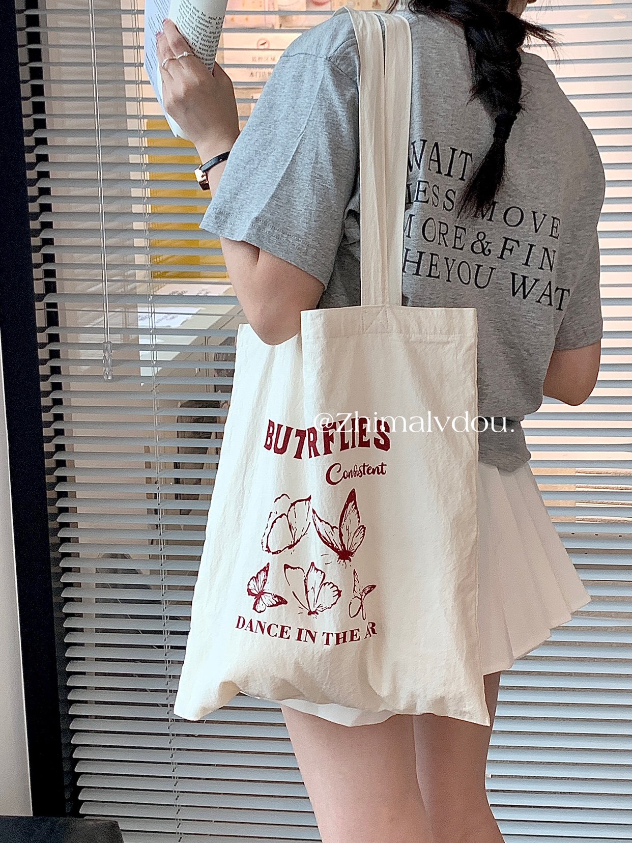 水洗棉小蝴蝶印花字母帆布包文艺简约韩国ins薄款单肩布袋购物袋,箱包皮具/热销女包/男包,通用款女包,淘宝优惠券,粉丝福利购,淘宝优惠卷