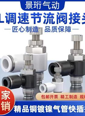 气缸节流阀PSL4/6/8-M5/01/02/03单向可调节气动调速阀接头