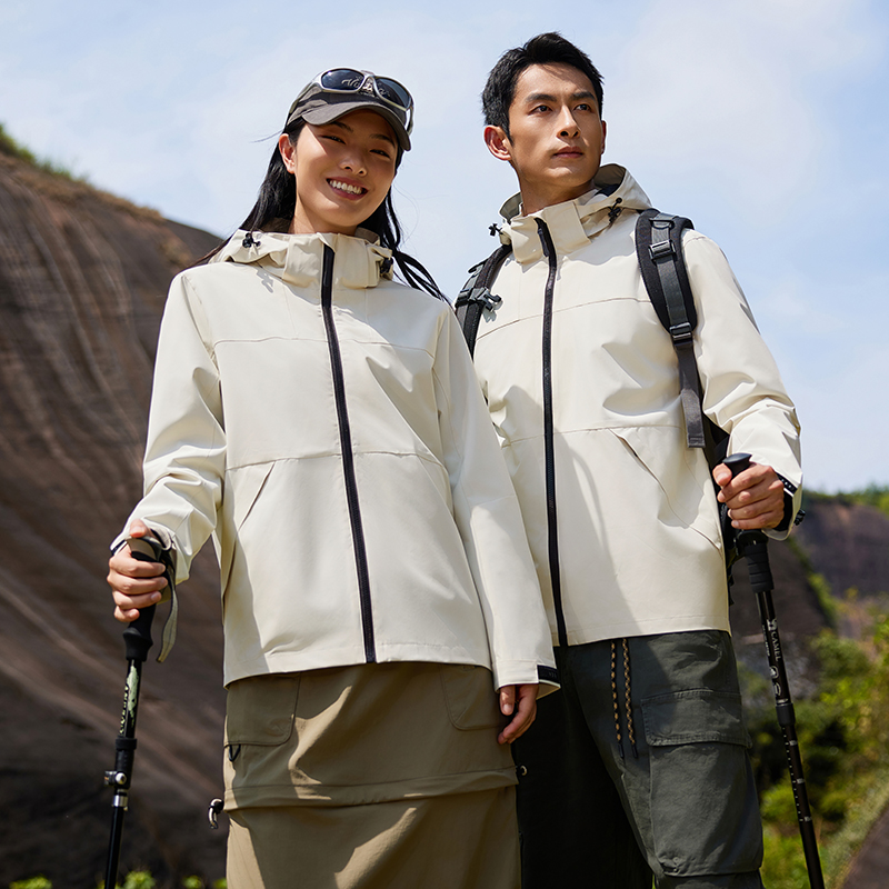 YG户外单层冲锋衣男女防风防水春秋登山徒步外套连帽休闲夹克情侣