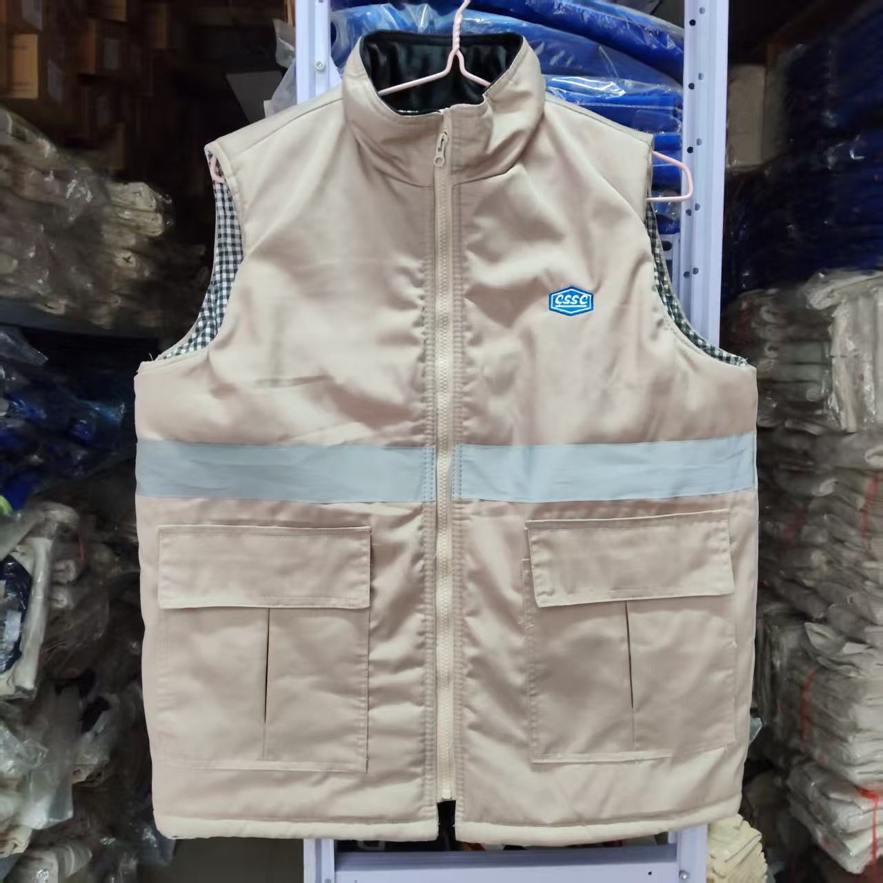 米色蓝色棉马甲江南造船沪东外高桥中船广船CSSC船厂耐脏冬季马夹