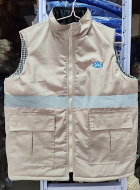 米色蓝色棉马甲江南造船沪东外高桥中船广船CSSC船厂耐脏冬季马夹