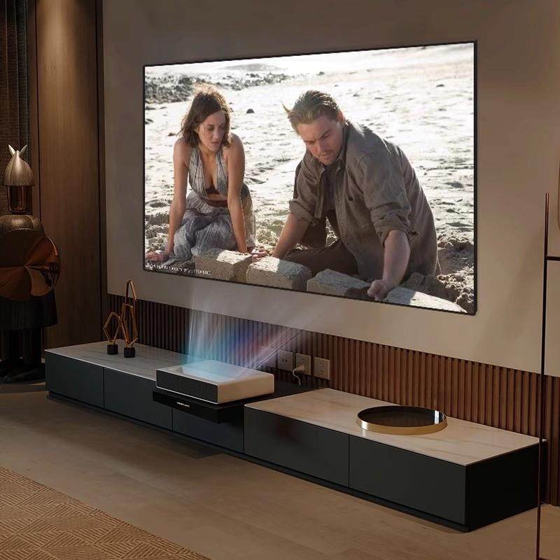 激光电视柜80/120寸实木岩板简约电动智能伸缩投影仪机柜自动专用