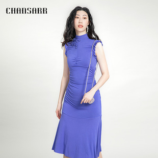 优雅气质女裙 舒适柔软 简约设计立体花针织连衣裙 香莎CHANSARR