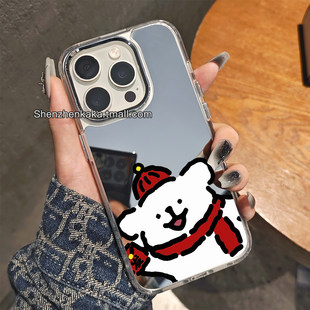 iphone16带镜子新年款苹果17线条小狗13promax手机壳可爱少女风小米15小众好看opporeno14华为mate80红米k90