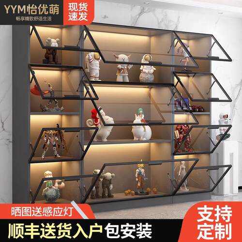 定制书柜带玻璃门家用客厅酒柜整墙防尘轻奢模型柜乐高模型展示柜