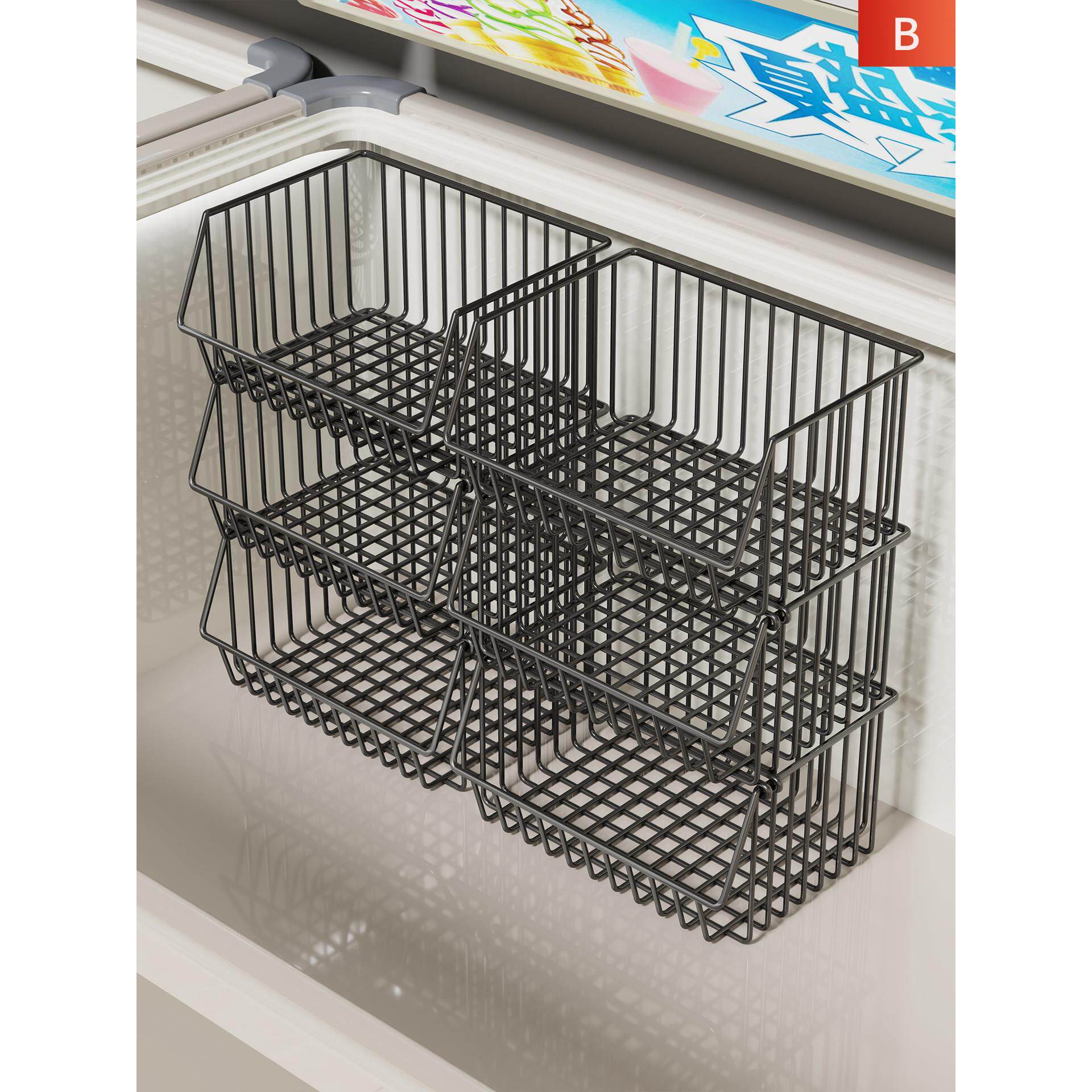 冰柜内部置物架筐子家用多层冰箱隔断架子分隔框冷柜分层整理神器