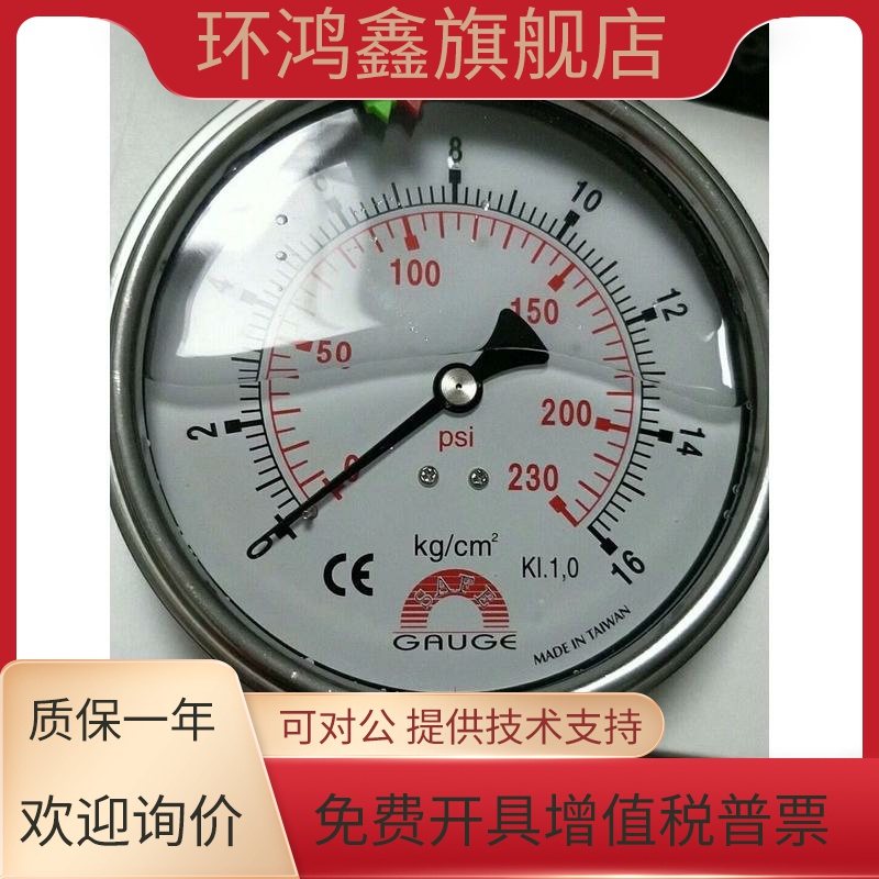GAUGE SAFE台湾华记不锈钢压力表表面100mm径向3/8牙防腐抗震原装