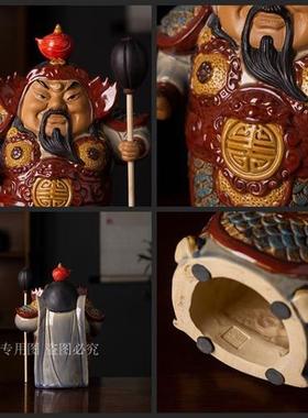 禅意石湾公仔手工陶瓷雕塑摆件工艺品家居门厅饰品哼哈二将门神
