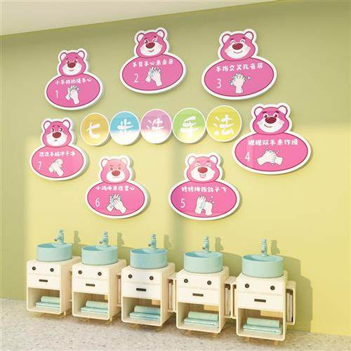 幼儿园环创墙面装饰卡通贴纸厕所主题墙儿童七步洗手法步骤图墙贴,家居饰品,文化墙贴,淘宝优惠券,粉丝福利购,淘宝优惠卷