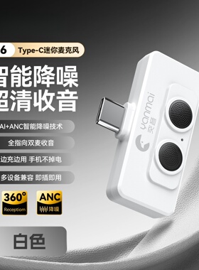 即插即用R6麦克风Type-C直播麦克风 手机vlog拍摄收音麦【白色】