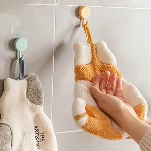 猫咪擦手巾珊瑚绒洗手巾挂式 儿童可爱毛巾手帕厨房擦手布舒适柔软