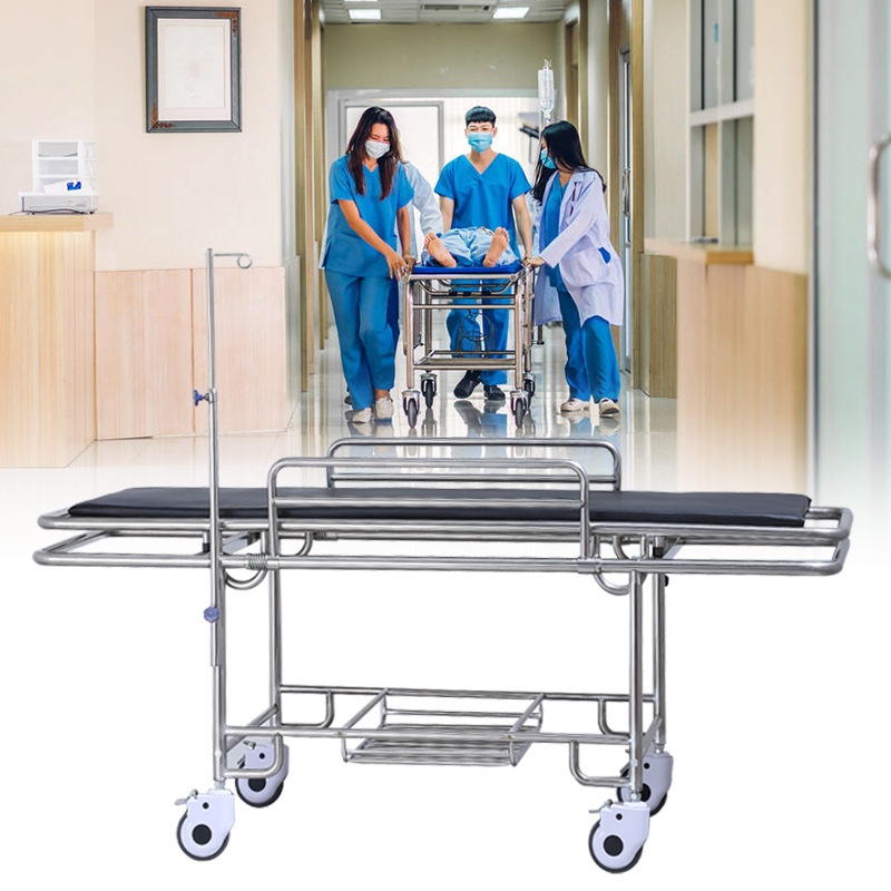 不锈钢担架车加厚担架床转运车转运升降抢救床输送多功能对接推车