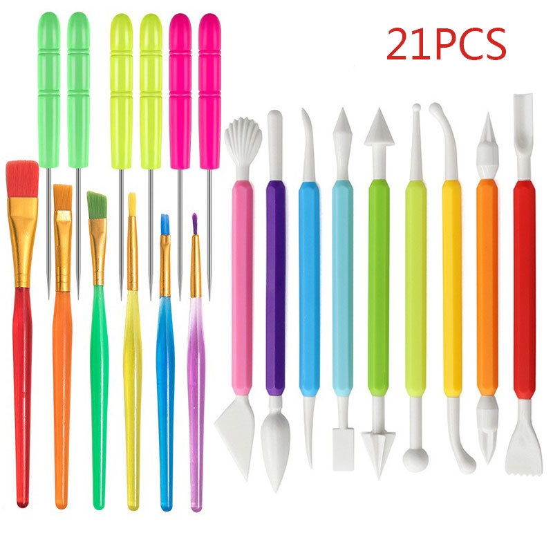 跨境陶艺工具21件套装 泥塑粘土雕刻刀 画刷 DIY手办饼干细节针 - 封面