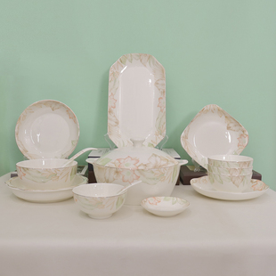 森林海棠天顺陶瓷碗2026新款金边饭碗家用碗陶瓷餐具菜盘饭盘深盘