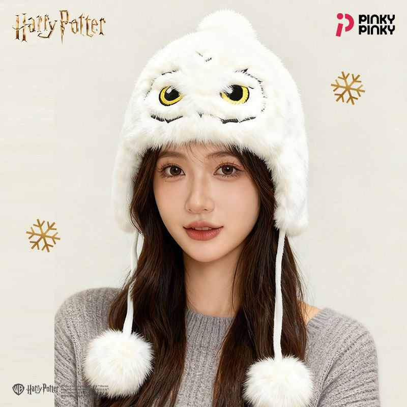 哈利波特联名海德薇毛绒护耳帽围巾耳罩手套女冬季保暖帽子毛绒帽