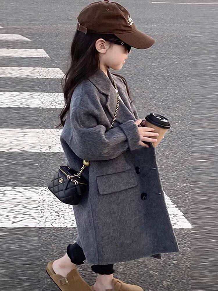 韩版时髦中长款呢子大衣中大童保呢大衣