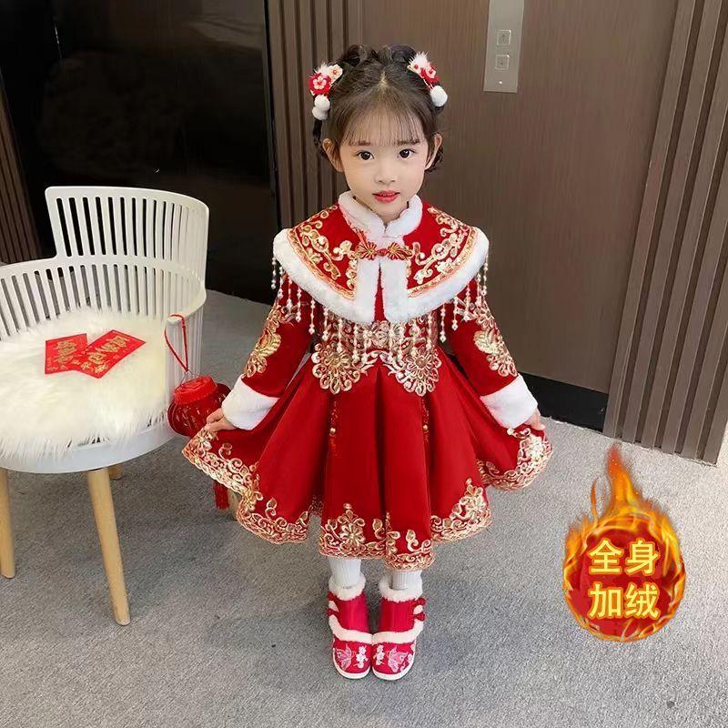 新款汉服女童冬装连衣裙新款中国风古装裙子加厚女宝宝拜年服冬季