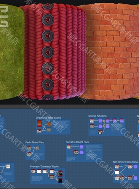 Substance Designer风格化木材材质苔藓材质sd木板红砖sd源文件