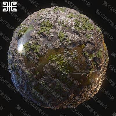 Substance Designer写实沼泽地面苔藓碎石洼地泥土纹理sd材质球pt