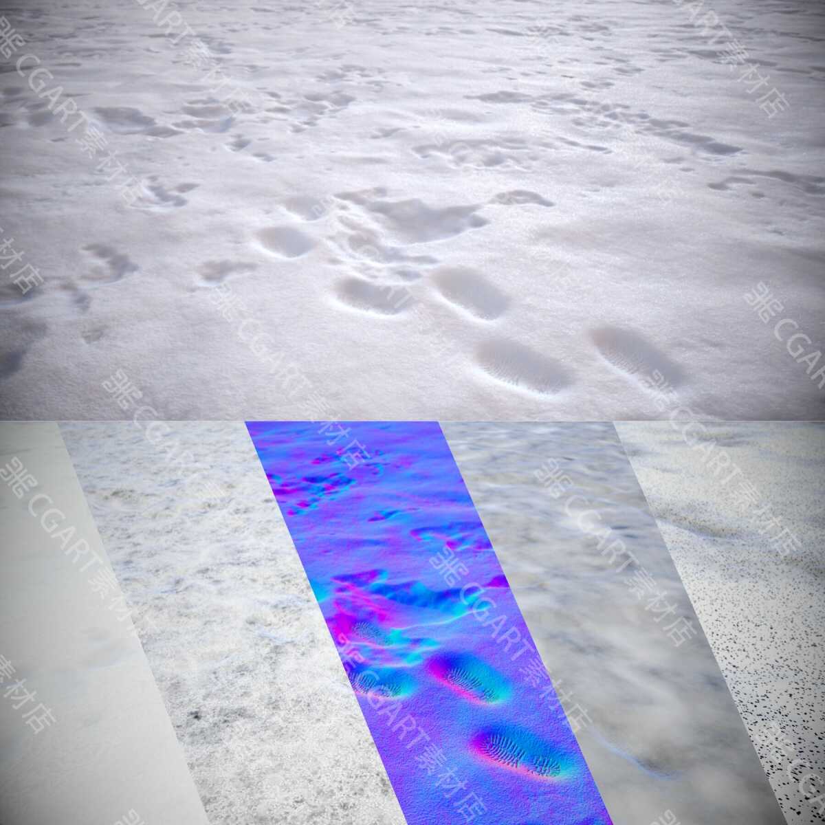 人类动物脚印雪地地面冰面冰雪路面雪地纹理贴图2K 4k白雪贴图tga