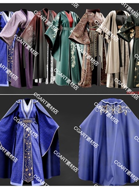 7组MD衣服素材中式汉服和日式和服3D模型带贴图材质obj zprj fbx