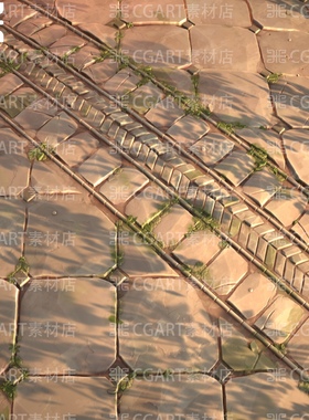 Substance Designer风格化道路古瓷砖石砌砖铺地石纹理sd材质球pt