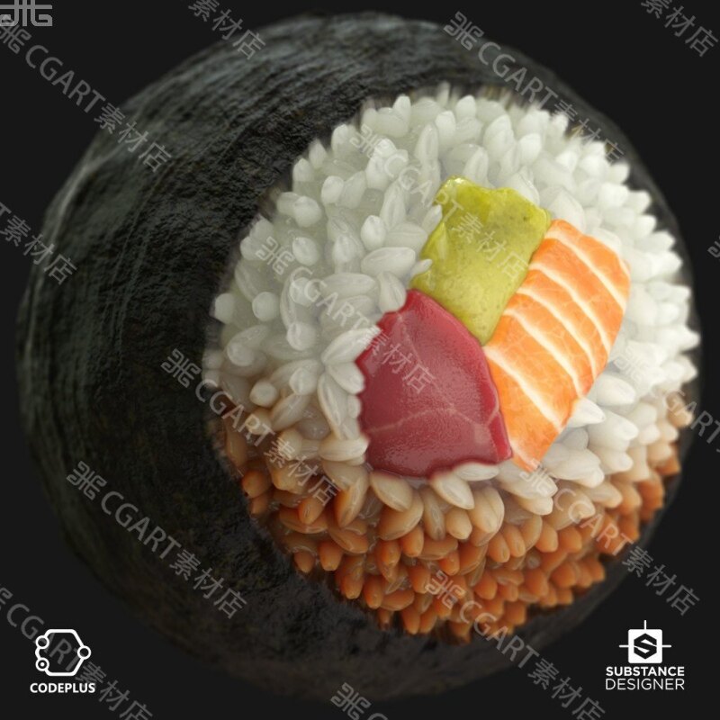 Substance Designer食物寿司海苔三文鱼米饭芥末材质球sd生肉材质