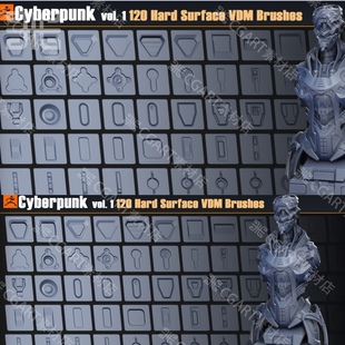 120款zbrush硬表面VDM笔刷zb机械科幻零部件金属板装饰3d笔刷ZBP