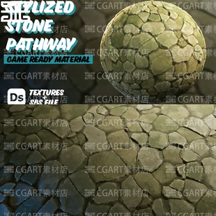 Substance Designer吉卜力风格化岩石铺地石纹理sd材质球sp材质球