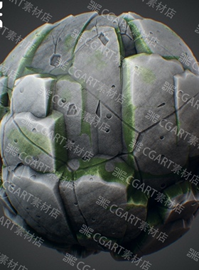 Substance Designer风格化青苔藓悬崖石壁纹理贴图sd岩石材质球pt