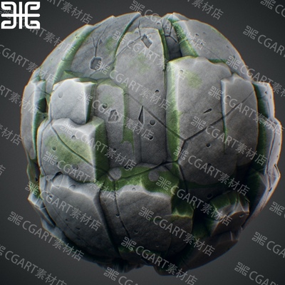 Substance Designer风格化青苔藓悬崖石壁纹理贴图sd岩石材质球pt